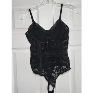 Honey Punch Lace Bustier Bodysuit Womens Size M Black Lingerie Hook‎ Eye Mesh thumbnail 2