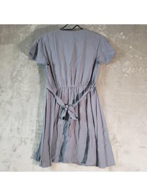 Aritzia Sunday Best Blue Short Sleeve V-Neck Pleated Tie Back A-Line Dress Small thumbnail 2