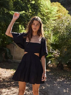 Free People Cross of Sunlight Black Mini Dress Boho Cottage Flowy Size XS NEW thumbnail 2