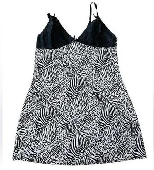 Body Form Y2K Plus Size White Black Zebra Leopard Print Lingerie Mini Slip Dress thumbnail 1