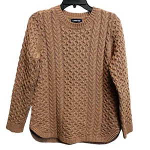 Land's End Chunky Brown Cable Knit‎ Sweater Size XS Crew Neck Boat Hem Pull On thumbnail 2