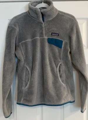 Patagonia Fleece‎ Jacket Womens Small Gray/Teal Polartec ReTool Snap-T Pullover thumbnail 1