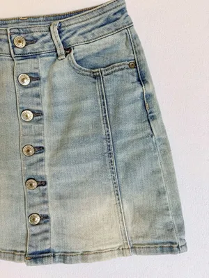 American Eagle Womens Size 00 High Rise A-Line Denim Mini Skirt‎ Button Front thumbnail 6