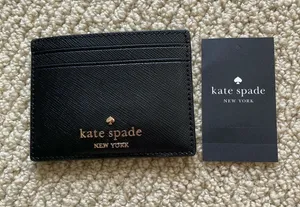 NEW Kate Spade Black Leather Card Holder Saffiano Wallet Chic Mini NWT thumbnail 1