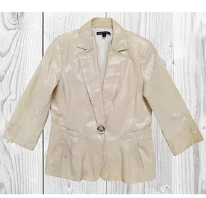 Lafayette 148 Jacket Womens 10 Beige Leather Single‎ Breasted Blazer VTG … thumbnail 7