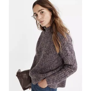 Madewell Pointelle Mockneck Pullover Sweater Brown Marled Wool MC031 Size S thumbnail 2