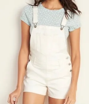 Old Navy Off White Jean Shortalls thumbnail 1