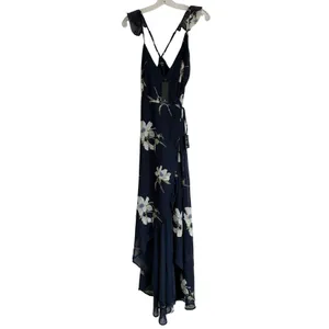 Lulus All Mine Navy Blue Floral Print High-Low‎ Wrap Dress M 65229 NWT thumbnail 11