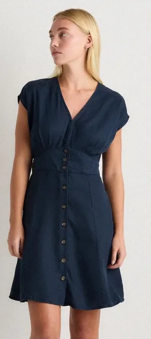 NWT Quince Vintage Wash Tencel Button Front Dress in Midnight Blue Women’s Small thumbnail 1