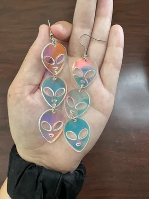 Iridescent Long Dangle Alien Earrings Multiple thumbnail 1