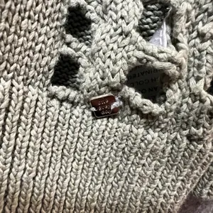 One Grey Day Open Knit‎ Ladder Sleeve Crochet Sweater Sage Green L Boho Cotton thumbnail 6