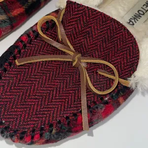 Womens Minnetonka Camp Collar Moc Slipper in Red Autumn Plaid Size 7 Fleece Line thumbnail 5