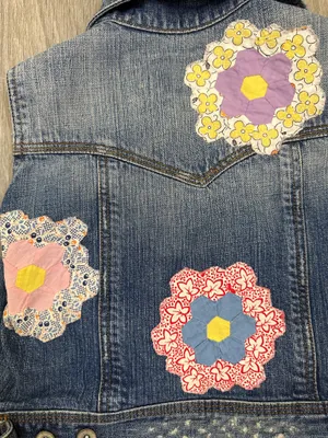 Mossimo Denim Denim Vest Patchwork Floral Distressed M Button Front thumbnail 5