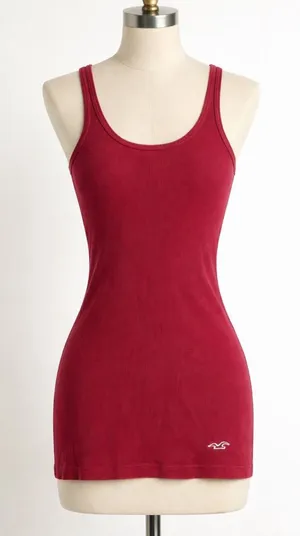 Y2K Hollister Burgundy Ribbed Tank Top Fitted Stretch Cami Small Elena Gilbert thumbnail 1
