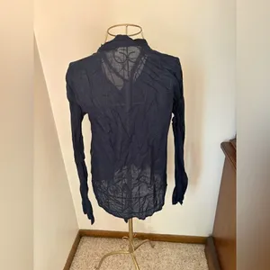 Abercrombie & Fitch Cotton Voile Bow Tie Button Down Top Medium Navy thumbnail 3