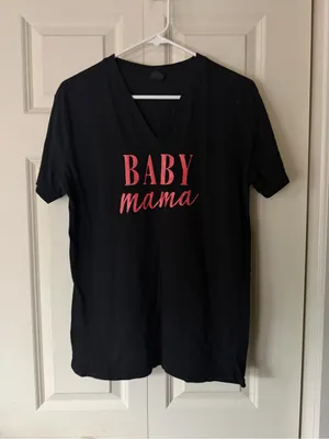 Zine Clothing Black V-Neck Tee with Pink "BABY mama" Graphic thumbnail 1