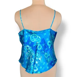 Vintage California Dynasty Blue Floral‎ Satin Scoop Neck Camisole Tank Top Large thumbnail 2