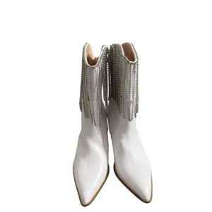 Berness Cow Girl Boots Size 5.5 Pointed Toe Block Heel Rhinestone‎ Fringe thumbnail 4