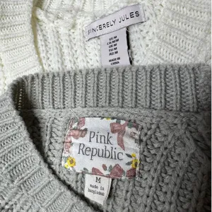 Sincerely Jules Neutral Striped Sweater Bundle M Coastal Grandma Cozy Knit Oversized thumbnail 13