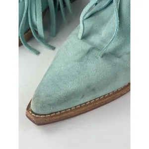 Free People Lawless Fringe Blue Suede Pointed Toe Zip Western Boots Booties Sz 6 thumbnail 8