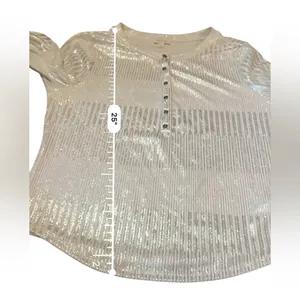 Anthropologie Pilcro‎ Henley Top Women’s Size XL Silver Textured Long Sleeve thumbnail 7