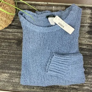 J Crew Blue Long Sleeve Woven Knit Crewneck Sweater NEW S thumbnail 4