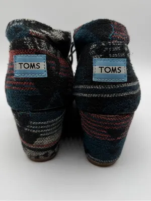 TOMS Woven Ankle Booties Womens 8 Hidden Wedge Southwestern Boho Lace Up thumbnail 4