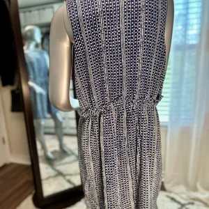 Madewell 100% Silk Sleeveless Dress Size 12 Navy Print w/ Pockets thumbnail 3