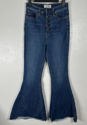 We The Free People Irreplaceable Flare Jeans Womens 28 Blue Button Fly‎ Raw Hem thumbnail 1