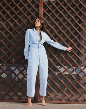 Zara jumpsuit romper onesie denim jeans light blue thumbnail 7
