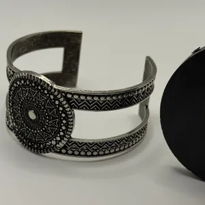 Boho Geometric Wide Cuff‎ Bracelet Adjustable Abstract Silver Tone Hippie Chic thumbnail 11