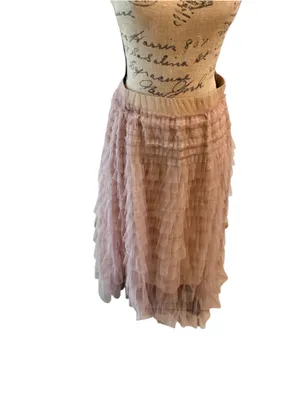 Ruffled Tulle Midi Skirt Beige Women’s Size L thumbnail 2