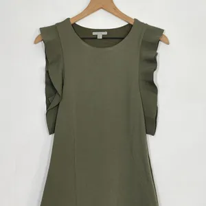 COS Sheath Dress Women's Size XS‎ Green Ruffle Trim Crew Neck Casual Dress thumbnail 3