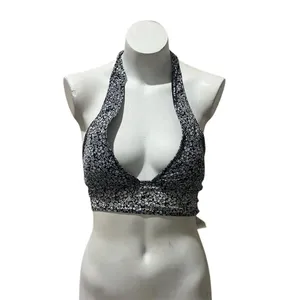 Gilly Hicks Women's Floral Halter Tank Top M Black Open Back Casual thumbnail 2