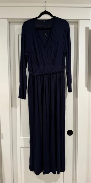 Long Sleeve Maternity Maxi Dress Blue Size XXL thumbnail 5