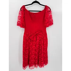 Vintage 80s 90s Red Dress Satin Lace Bow Formal Dance Molly Ringwald Medium Fit thumbnail 2
