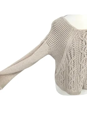Reiss Beige Open-stitch Cable-knit Sweater Boho Chic Coastal Size Large thumbnail 4
