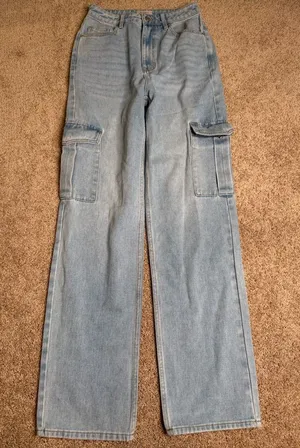 PacSun 90s Boyfriend Cargo Jeans Light Wash Wide Leg Denim Pants Size‎ 27 thumbnail 1