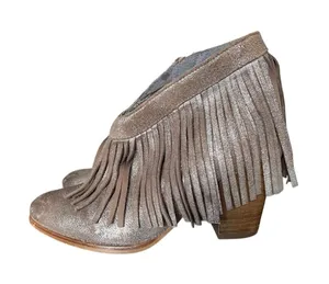 Ariat Unbridled Layla Fringe Ankle Boot in Metallic Taupe Brown size 7 thumbnail 1