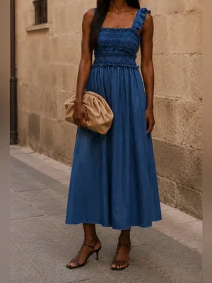 Kimchi Blue Kenzie Empire Waist Bow Back Denim Maxi Dress size medium thumbnail 8