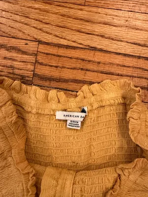 American Eagle Yellow Smocked Ruffle Strapless Top in Small thumbnail 3