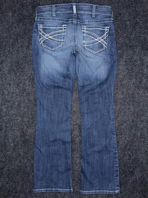 Ariat 32 R REAL Mid Rise Stretch Entwined Boot Cut Blue Jeans in Marine 10017510 thumbnail 2