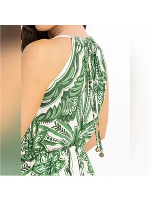 FARM Rio Green and White Floral Wrap Mini Dress thumbnail 8