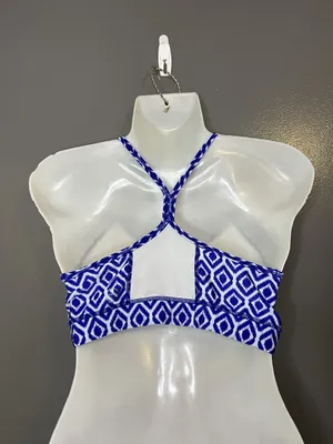 Zuma Blu Bikini Swim Top Womens Large Blue Ikat Racerback Athletic thumbnail 4
