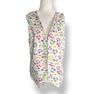 Vintage Handmade Reversible‎ Rainbow Music Note Vest Black White Colorful Notes Size M thumbnail 8