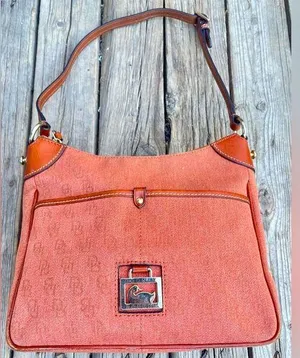 Dooney & Bourke Purse Orange Logo Canvas Monogram Hobo Bag thumbnail 1