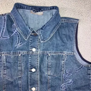 Retro Embroidered Denim Vest Women‎ XL Blue Boho Western VTG Coastal Art Utility thumbnail 5