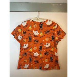 Scrubstar Womens L Halloween Print V-Neck Short Sleeve Scrub Top Cotton Orange thumbnail 11