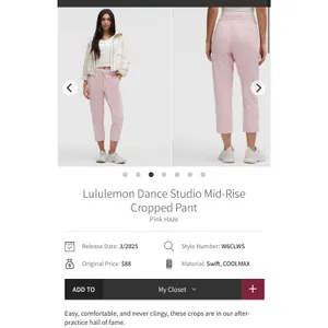 Lululemon Dance Studio Mid-Rise Cropped Pants Pink Haze 4 women thumbnail 12
