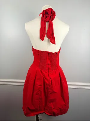 Maeve by Anthropologie Twist Halter Tie-Neck Mini Dress in red size small thumbnail 6